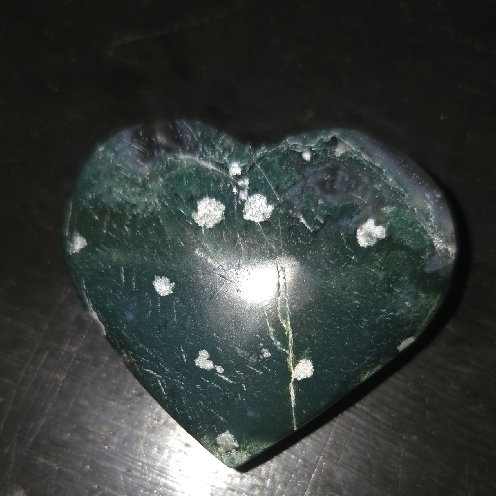 Puffy Moss Agate Heart Shaped Crystal Carving Natural Stone NEW